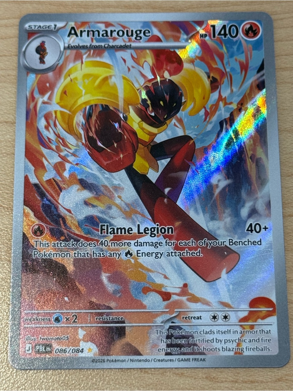 Pokemon Armrouge Holo Foil Card - Red, Yellow, Black